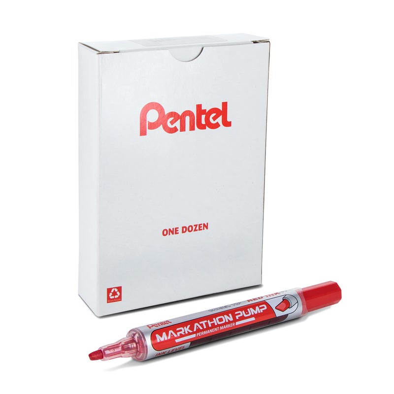 بنتل قلم ماركاثون الدائم لمضخة Pentel، طرف إزميل، حبر أحمر، 12 عبوة (NLF60X-B) - Image 1